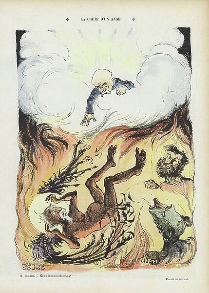 The fall of an angel. Illustration for Le Rire (colour litho)
