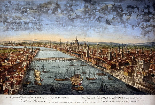General view of the city of London which includes the closest part of the Thames. 1800