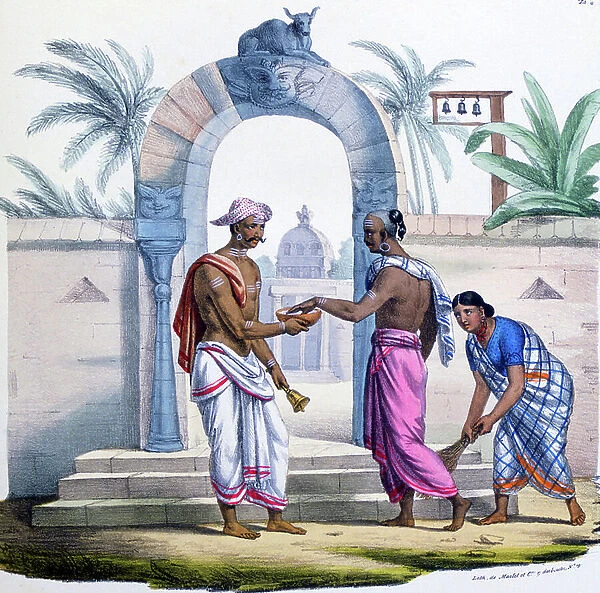 Giving Puja (Pudja) or charity to a Brahmin priest, 1828