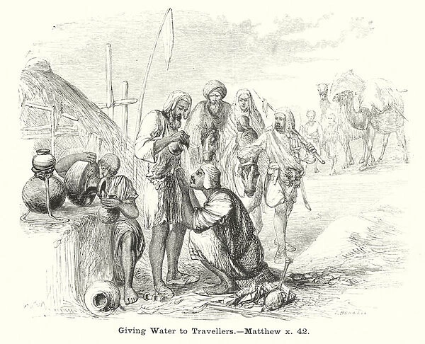 Giving Water to Travellers, Matthew x, 42 (engraving)