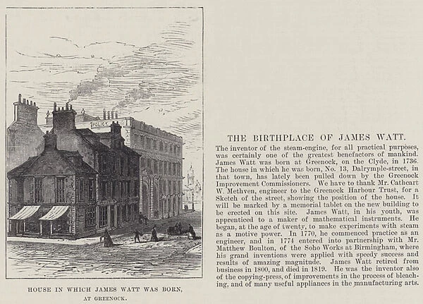 House in which James Watt was born, at Greenock (engraving)