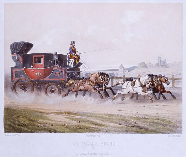 The Mail Coach (coloured engraving)
