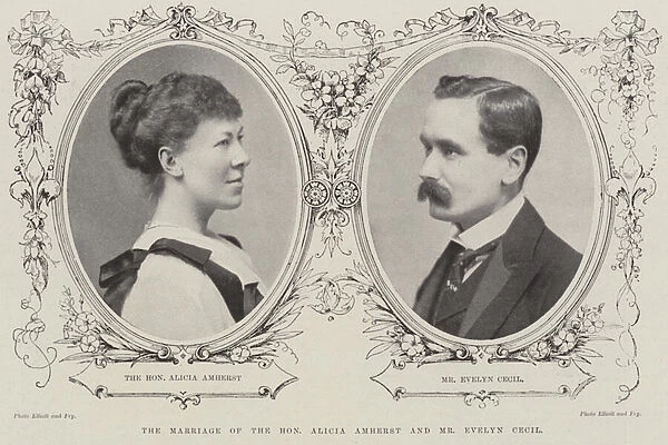 The Marriage of the Honourable Alicia Amherst and Mr Evelyn Cecil (b  /  w photo)