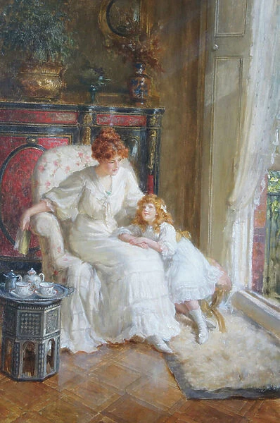 Mother and Daughter at Tea Time (Oil on canvas)