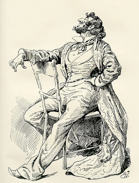 Mr. Alfred Mantalini. Illustration by Harry Furniss for the Charles Dickens novel Nicholas Nickleby, from The Testimonial Edition, published 1910