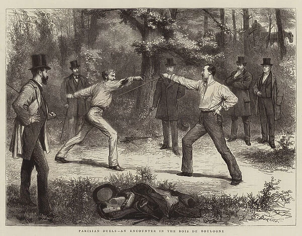 Parisian Duels, an Encounter in the Bois de Boulogne (engraving)