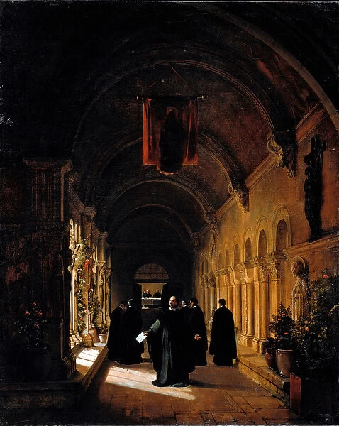 Pierre Abailard (or Abelard, 1079-1142) in a cloister. Painting by Francois-Marius
