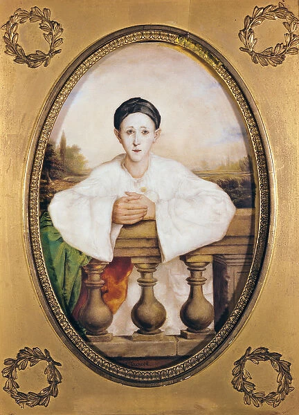 Portrait of Gaspard Deburau (1796-1846) as Pierrot, c. 1815 (oil on porcelain)