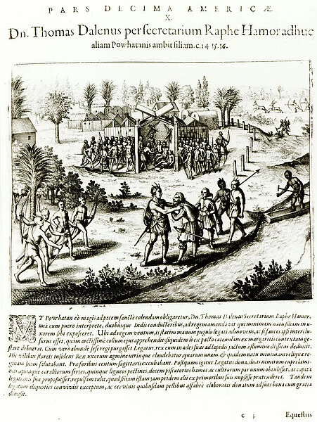 Ralph Hamor visits Powhatan, 1619 (engraving) (b  /  w photo)