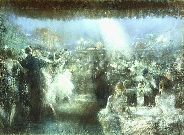 Rooftop Cafe, 1925 (pastel on blue paper laid down on board)