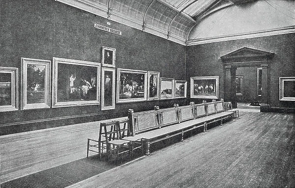 Room in Tate Gallery, London showing Pictures purchased by the Chantrey Bequest (b / w photo)