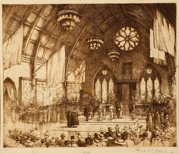 Royal Visit to Dundee 1914 - Reception in Albert Hall, 1914 (etching)