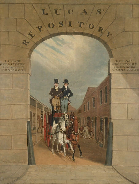 Schooling a Pair in a Brake at Lucass Yard, Clerkenwell (oil on canvas)