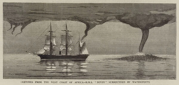 Sketches from the West Coast of Africa, HMS 'Boxer'surrounded by Waterspouts (engraving)