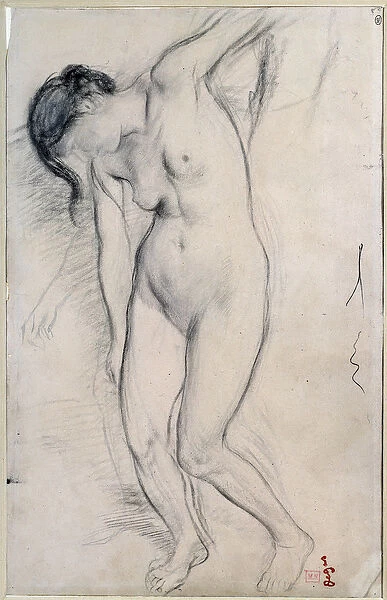 Study of naked woman standing for 'scene de guere au middle age'