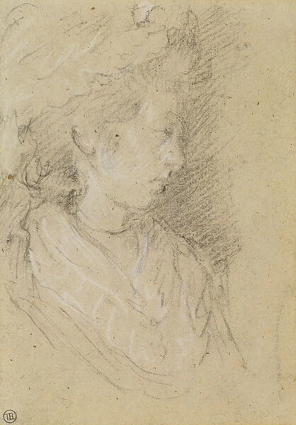Study of a woman in a Mob Cap (black & white chalk on wove paper)
