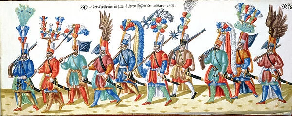 Turkish Janissaries, from a collection of illustrations relating to the court of
