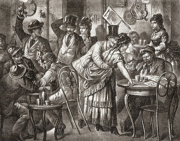 Viennese coffee house life, 1875. From Illustrierte Sittengeschichte vom Mittelalter bis zur Gegenwart by Eduard Fuchs, published 1909