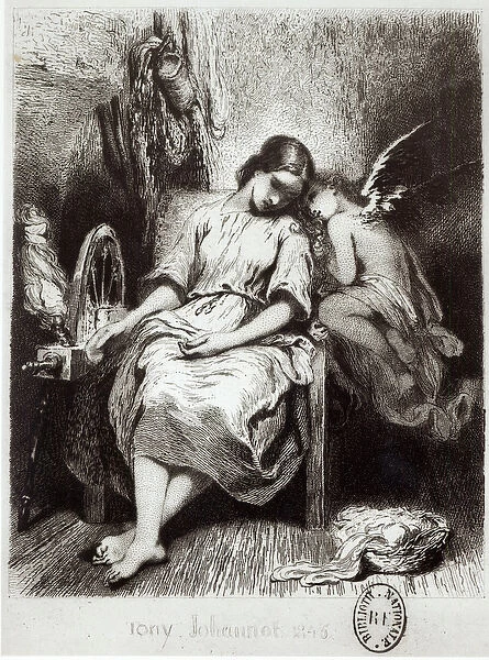A Young Woman Dozing with an Angel, illustration from Contes Choisis by Charles Nodier
