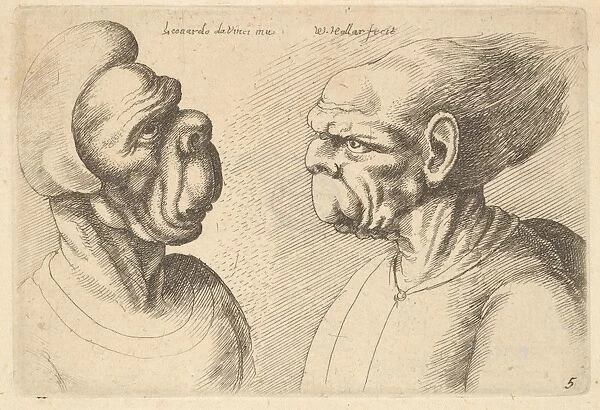 Two deformed heads facing inwards 1625-77 Etching