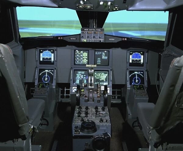 Interior view of an aircraft flight simulator