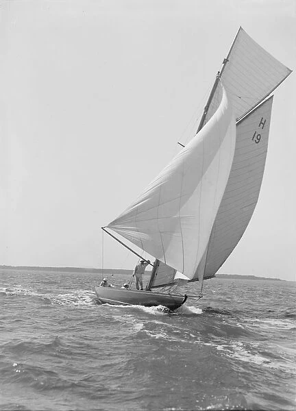 The 8 Metre yacht Antwerpia (H19) sailing with spinnaker, 1911