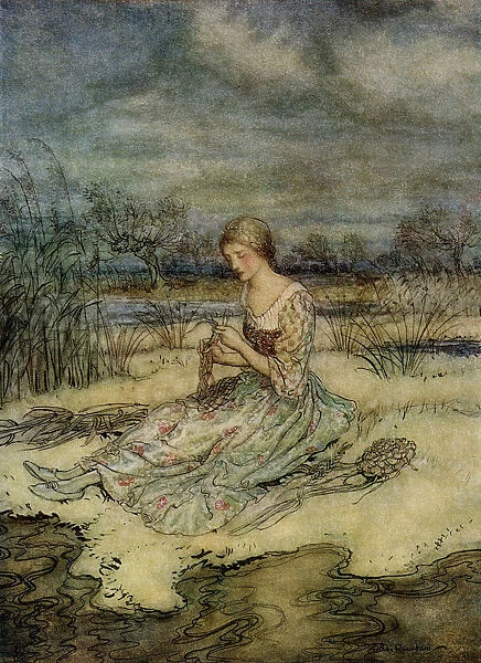 She Sat Down And Plaited Herself An Overall Of Rushes And Cap To Match. From The Book English Fairy Tales Retold By F. a. Steel With Illustrations By Arthur Rackham, Published 1927