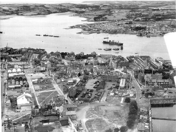 Devonport from the air in 1949 showing the extent of the war-time bombing