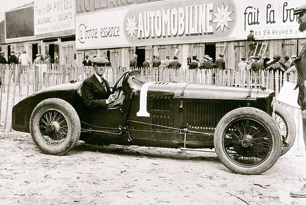Henry Segrave with his Sunbeam motor racing car competing at the French Grand prix
