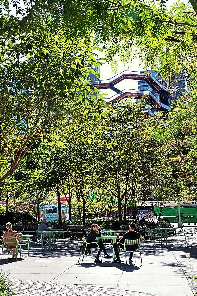 New York City, Manhattan, Bella Abzug Park with view of Vessel
