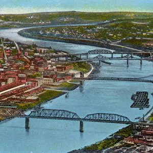 Cincinnati, Ohio, USA, Aerial View of Ohio River and Bridges
