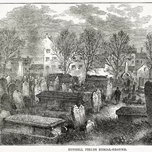 Cluttered rows of tombstones at Bunhill Fields burial- ground, London