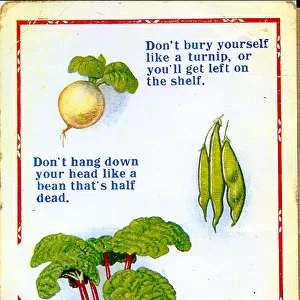 Comic postcard, Turnip, beans and rhubarb