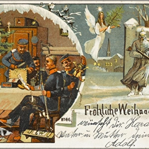 German Christmas card with soldiers