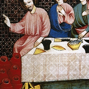 Marriage at Cana. Miracle of Jesus. Miniature. 15th century