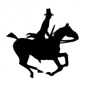 Silhouette of man on galloping horse