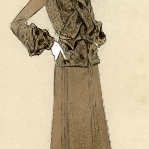 Woman wearing brown skirt and jacket 1930s