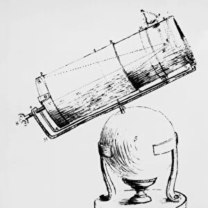 Newtons own drawing of his reflecting telescope