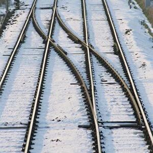 Aerial view of snowy tracks, Norfolk, England, United Kingdom, Europe