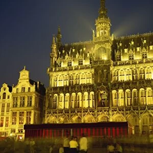 The Museum floodlit at night in the Grand Place in Brussels, Belgium, Europe