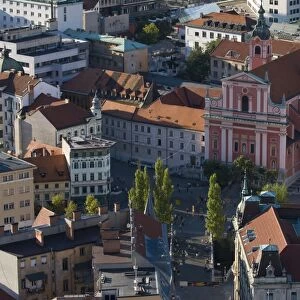 View down on the Franciscan Church of the Annunciation, Ljubljana, Slovenia, Europe