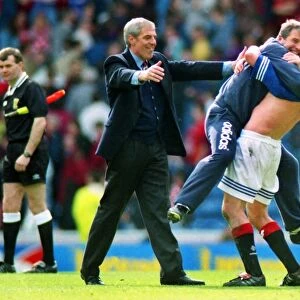 Paul Gascoigne, Walter Smith and Archie Knox celebrate Rangers league title in 1996