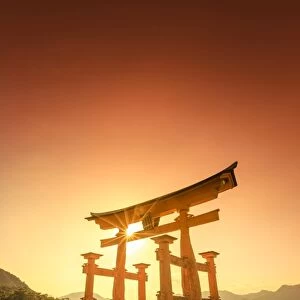 Japan, Hiroshima, Miyajima Island, the Red Torii Gate of Itsukushima-jinja Shinto Shrine