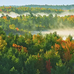 Morning fog on Lake Laurentian. Autumn. Lake Laurentian Conservation Area. Sudbury, Ontario, Canada