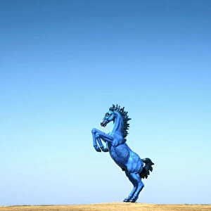 USA, Colorado, 32 High Blue Mustange Sculpture, Public Arts Commission, Denver