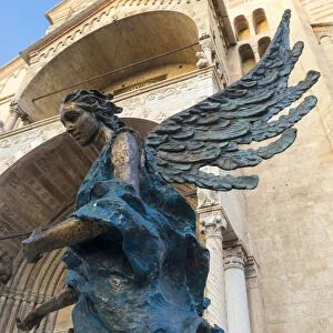 Verona, Italy, Europe. Statue of an Angel in front of the Verona Cathedral or Cattedrale
