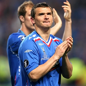 Rangers Football Club: Lee McCulloch Celebrates UEFA Cup Victory and Applauds Manchester Stadium Fans (2008)