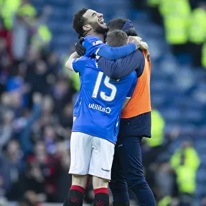 Rangers Glory: Connor Goldson Celebrates Full-Time Victory Over Celtic at Ibrox (Scottish Premiership, 2003 Scottish Cup Win)