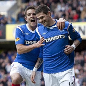 Rangers Kyle Lafferty and Andy Little: Jubilant Moment after Scoring in Rangers 3-1 Win over St Mirren (Clydesdale Bank Scottish Premier League)