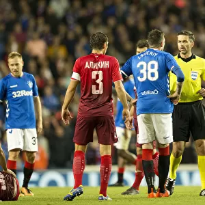 Rangers Kyle Lafferty Shown Yellow Card vs FC Ufa in Europa League Play-Off at Ibrox Stadium